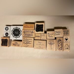 Assorted Rubber Stamps, most are Stampin Up (19 total) including holidays, EUC